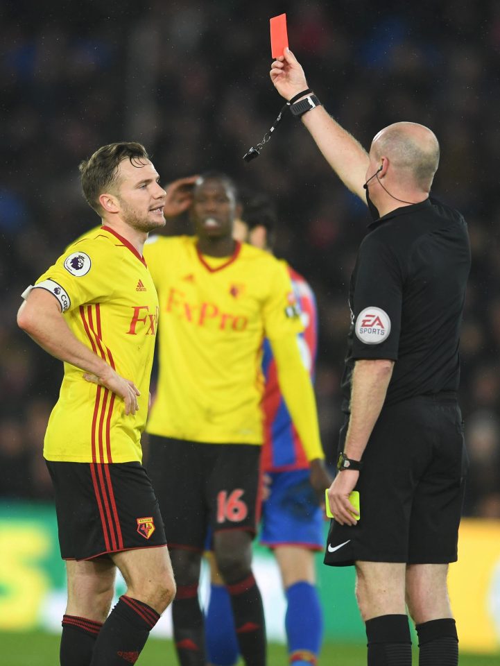  Tom Cleverley saw red for a second yellow card offence