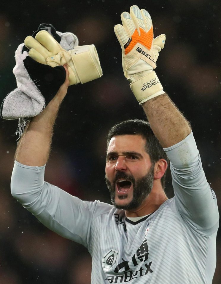  Palace keeper Julian Speroni gets in the victory mood
