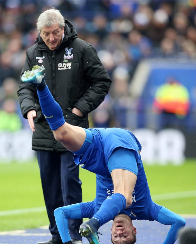 Jamie Vardy takes a tumble on a dismal afternoon for Leicester