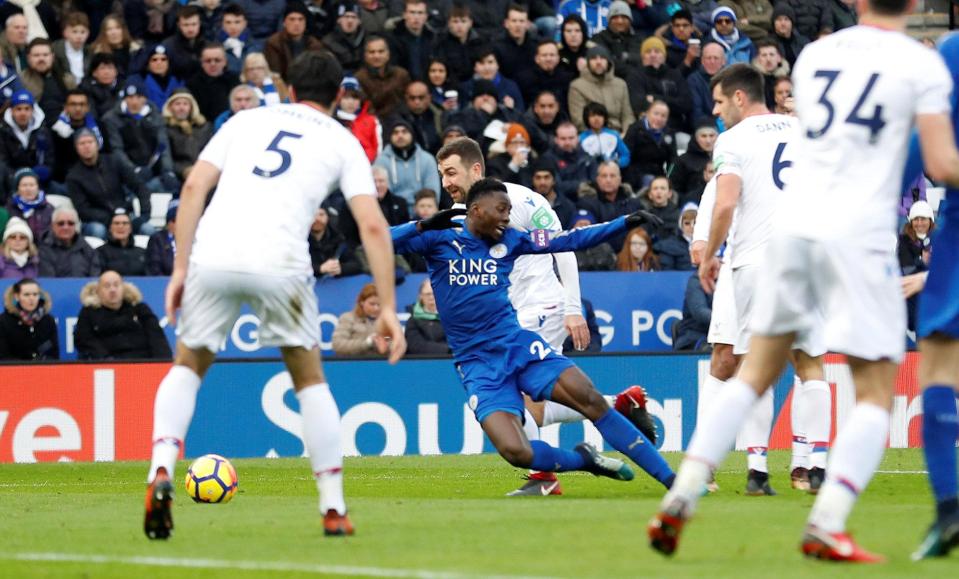 This was the dive that saw Wilfred Ndidi shown a second yellow and subsequent red card - on his birthday