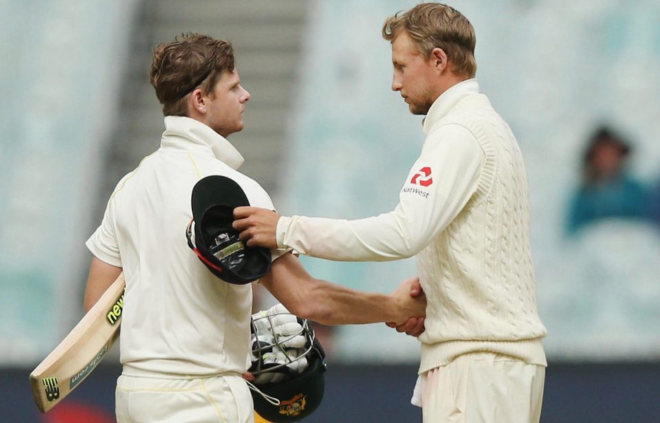 Skippers Steve Smith and Joe Root shake hands after Fourth Test draw
