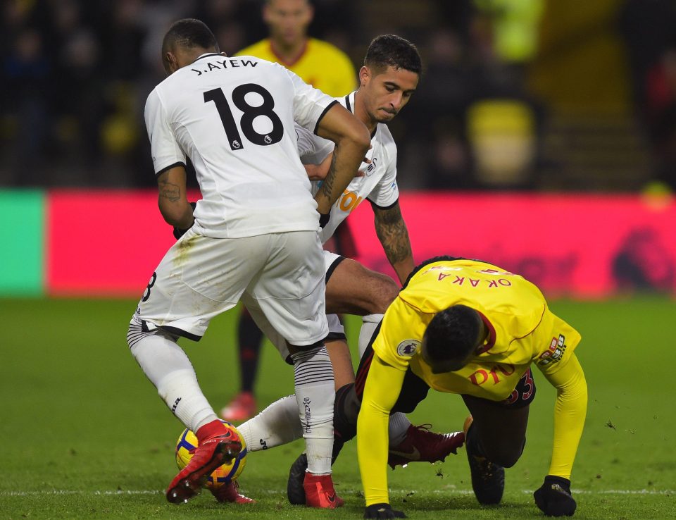  Kyle Naughton hit with violent conduct charge after alleged stamp on Watford striker Stefano Okaka