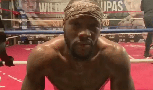 Deontay Wilder addresses the camera after a sparring session