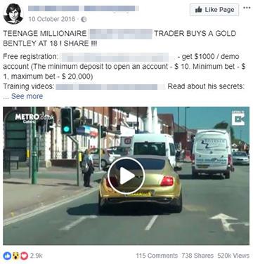 The FCA is worried these type of get rich quick ads are duping young people 