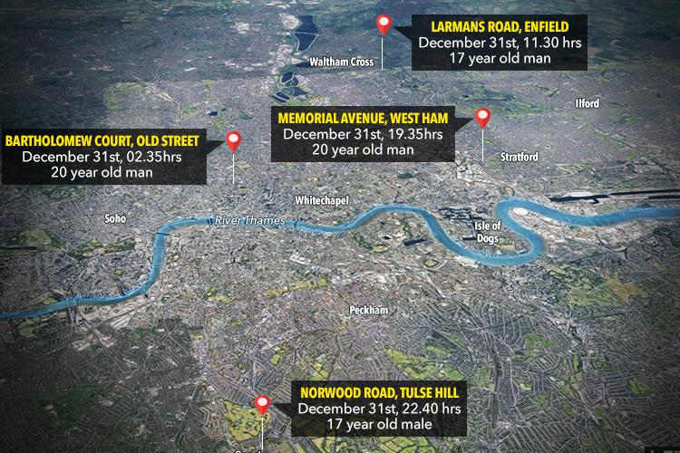 Four grisly stabbings in London over New Year's Eve and New Year's Day