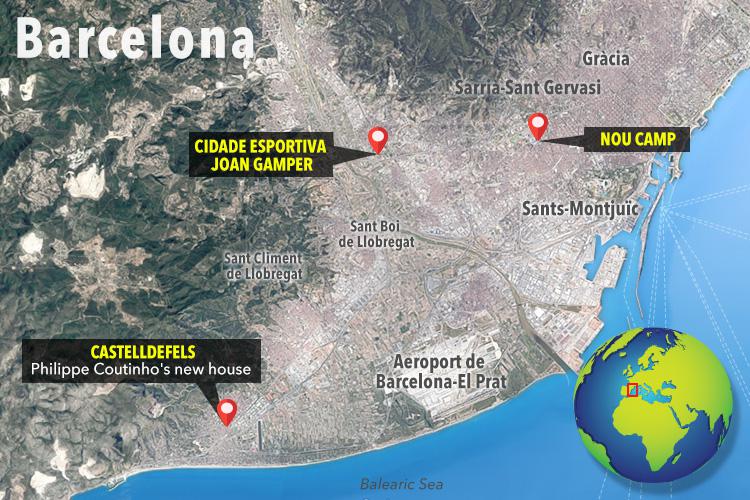  This map shows where the Barca stars live in relation to the Nou Camp and their training ground