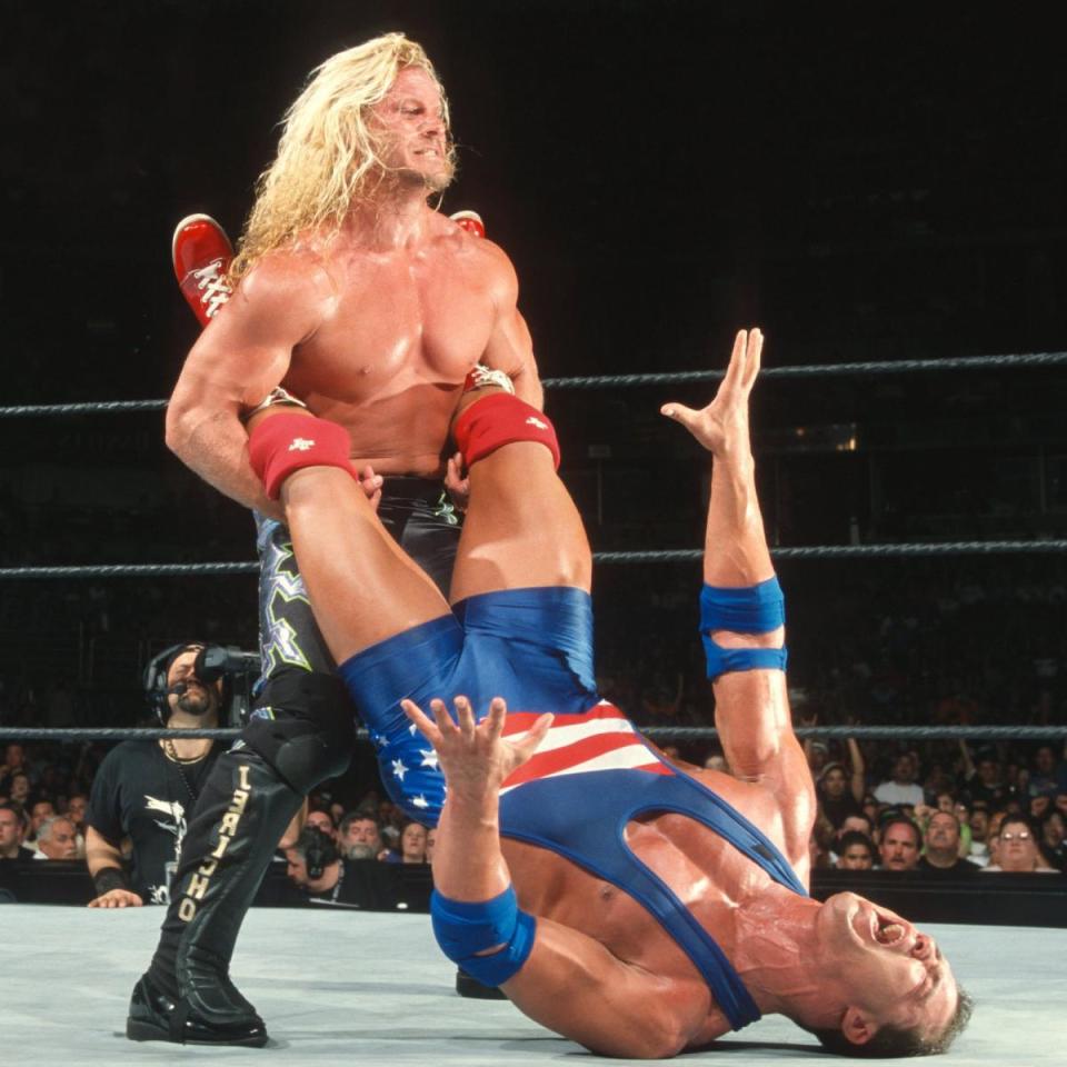  Chris Jericho winning the European title against Kurt Angle at WrestleMania 2000