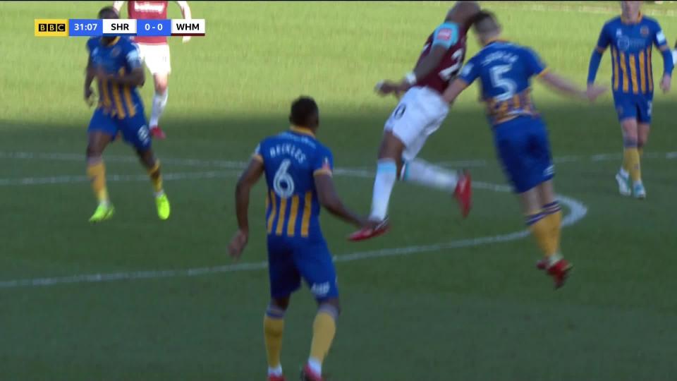  Andre Ayew and Mat Sadler suffered a nasty clash of heads in the 32nd minute at New Meadow