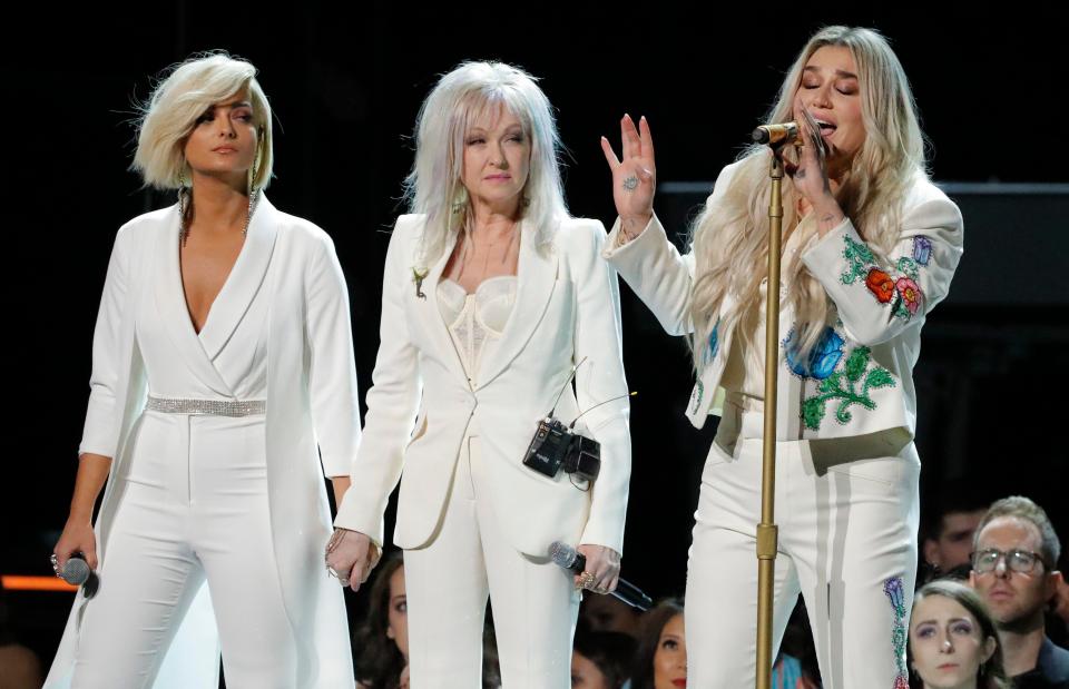  Kesha was joined on stage by stars including Cyndi Lauper and Bebe Rexha for her song, Praying