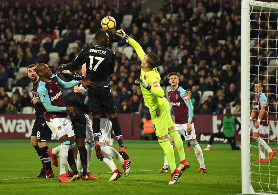 Christian Benteke powered Crystal Palace into the lead at the London Stadium