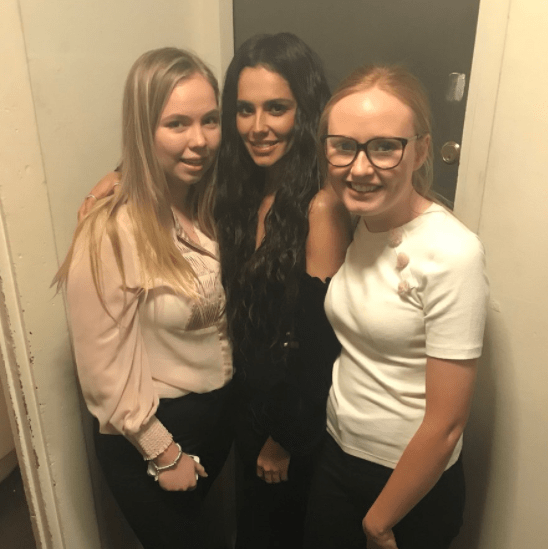  Cheryl has been snapped backstage at TV studios with two fans