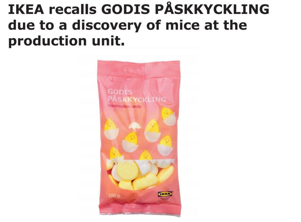  Ikea is recalling packets of marshmallows thanks to an infestation of mice at the place they're made
