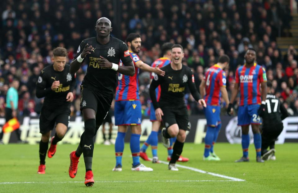 The Newcastle midfielder wheels away after firing the struggling Magpies into the lead