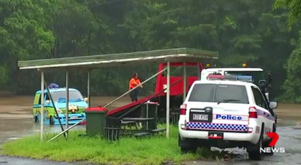 Rescuers were able to haul the stranded van out of the water
