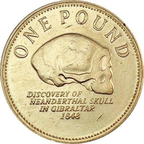  The coin is used in Gibraltar and features a Neanderthal skull