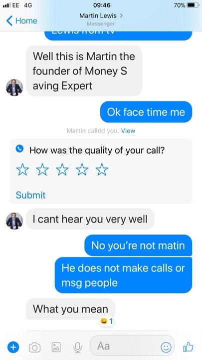 When the potential victim asked to speak to "Martin" over Facetime, the crook made their excuses