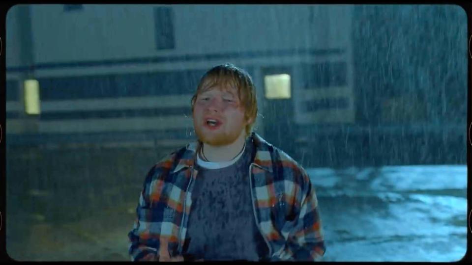  Ed Sheeran stars in the video and steps out with the rain pouring all over him