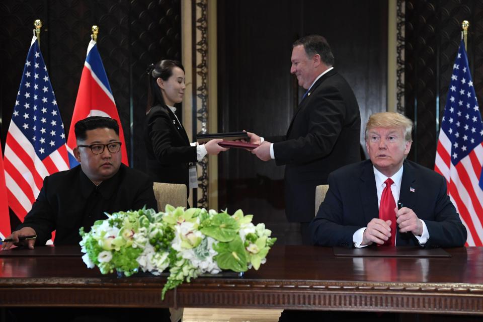 The North Korean leader's younger sister was present when the agreement between him and President Trump was signed