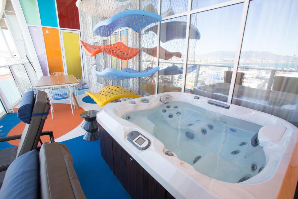 Outside on the suite's balcony is a full size whirlpool for the parents 