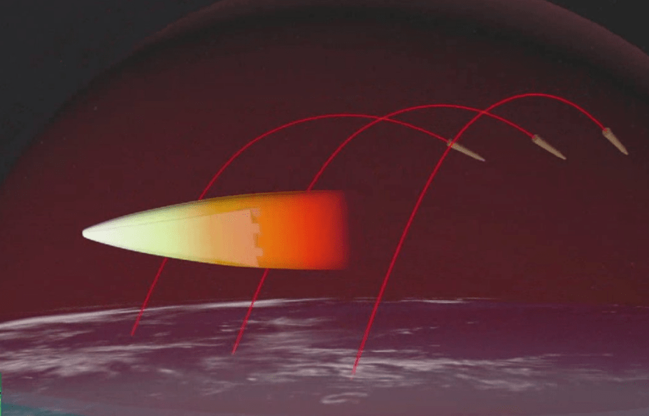 Putin claimed the rocket was capable of neutralising American missile defence. This is the computer generated image shown at his speech