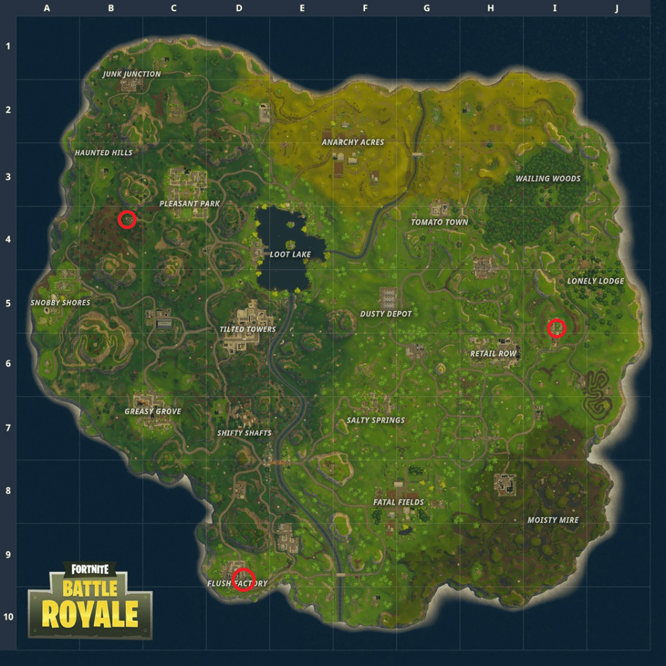 Here are the locations of the three dance floors on Fortnite's island