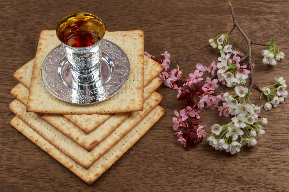 Passover is celebrated with wine and matzo, unleavened bread