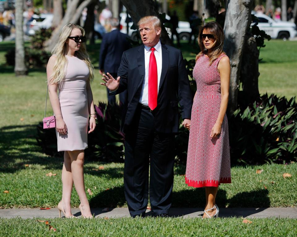 Donald and Melania Trump put on a united front on their way to an Easter service with the US President's youngest daughter Tiffany 