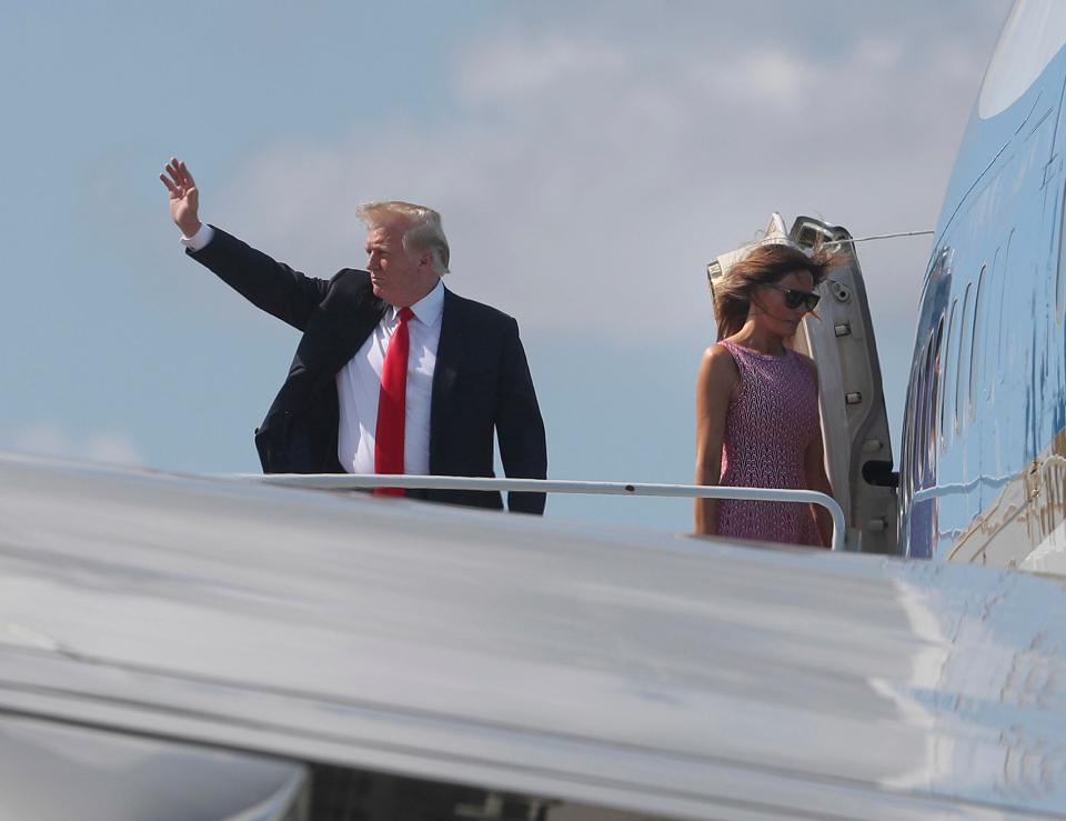 Trump waves as both he and Melania make their way back to Washington 