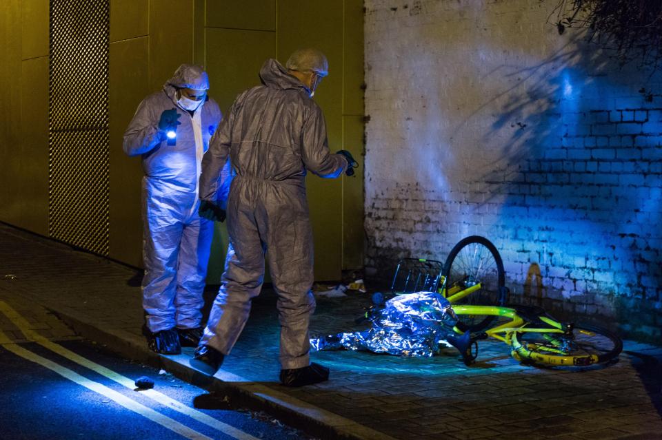  A second abandoned bicycle is inspected by forensic officers after the man's death