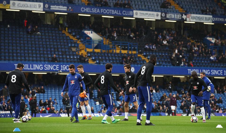 Chelsea prepared for their clash with West Ham with black No8 T-shirts