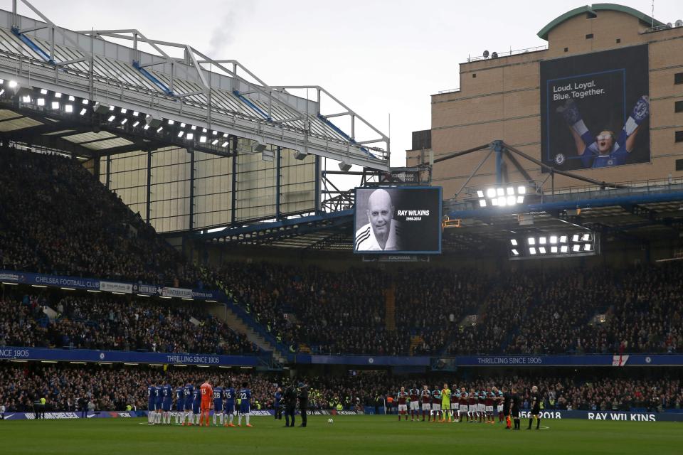 Chelsea played a video of Ray Wilkins and tributes to him as the players and fans took part in a mintues applause on Sunday