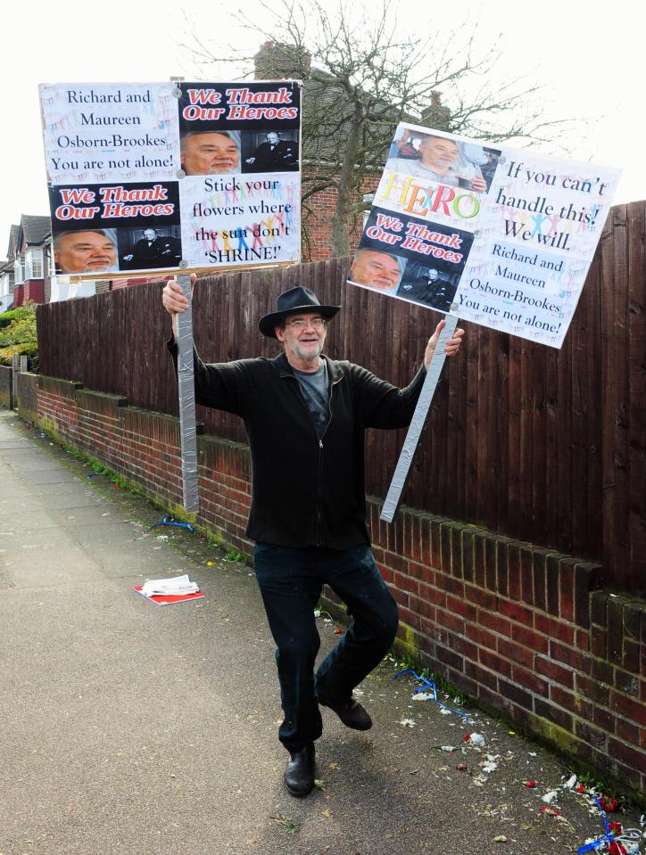  Iain Gordon today held a protest at the wrecked shrine to stabbed burglar Henry Vincent