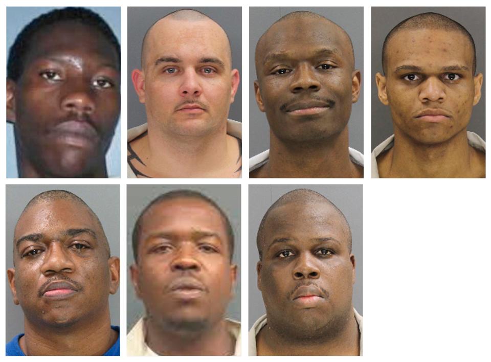 Top left to right; Corey Scott, Eddie Casey Gaskins, Raymond Angelo Scott and Damonte Rivera; bottom left to right, Michael Milledge, Cornelius McClary and Joshua Jenkins were killed in the fatal brawl