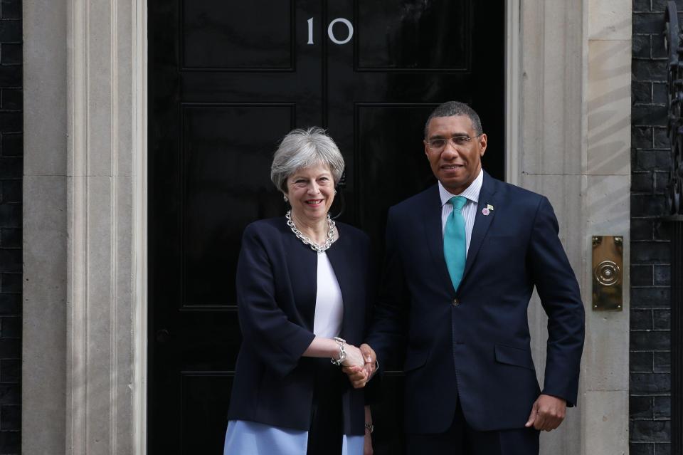  Theresa May welcomed Jamaica's President Andrew Holmes to No10 this morning