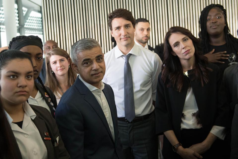  The three leaders with London schoolkids at the event
