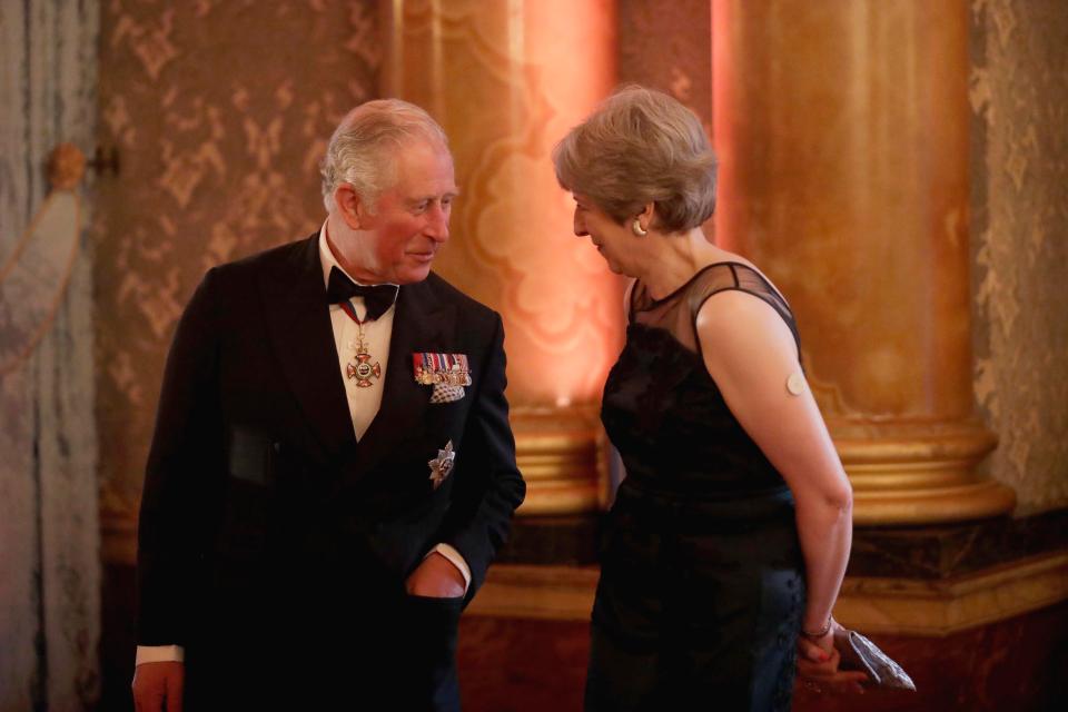  Prince Charles has a word with Prime Minister Theresa May this evening