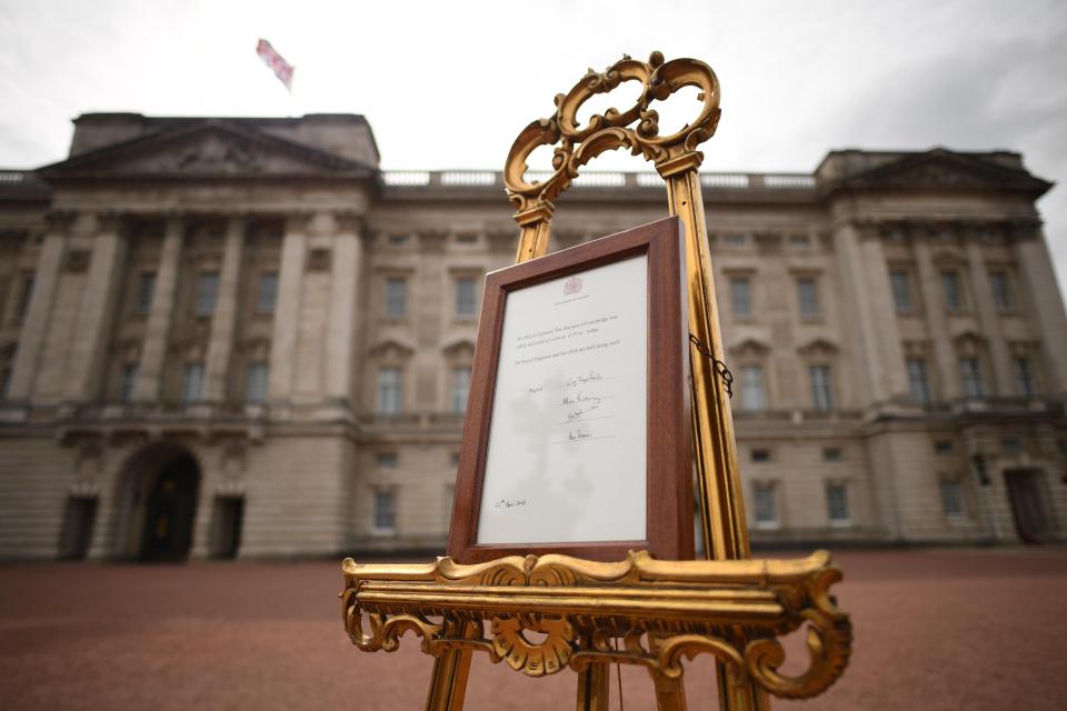 The formal notice was placed outside Buckingham Palace