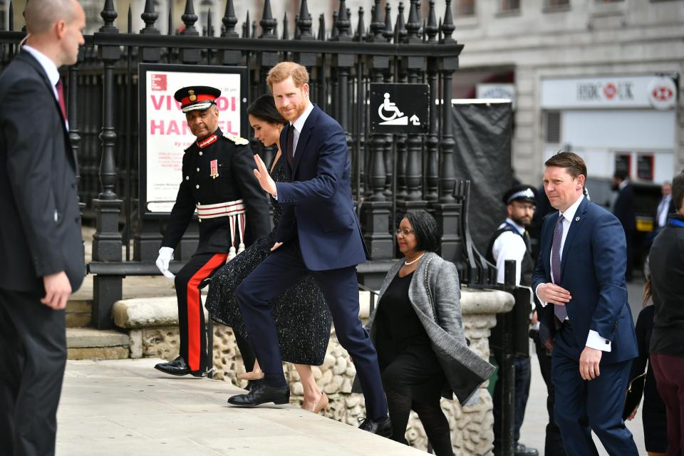 Prince Harry and Meghan Markle arrive at a service to mark 25 years since Stephen Lawrence was killed