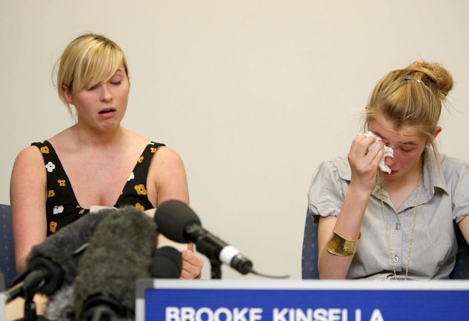  Ben's sisters Brooke, left, and Georgia, are overwhelmed with grief at a press conference in 2008