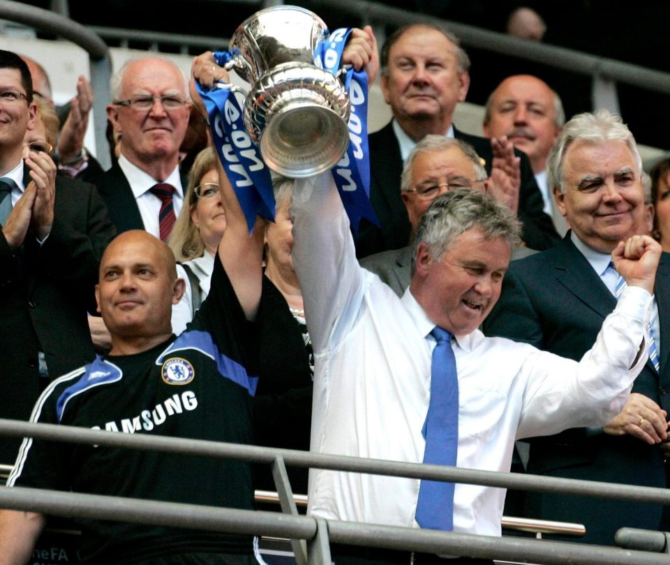  Ray Wilkins, pictured here with Guus Hiddink in 2009, won the FA Cup three times as assistant manager of Chelsea