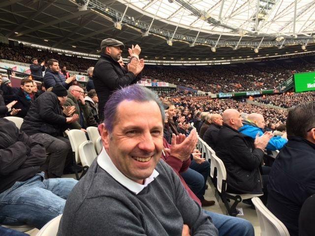  Millwall fan Tony sits with West Ham fans at the London Stadium