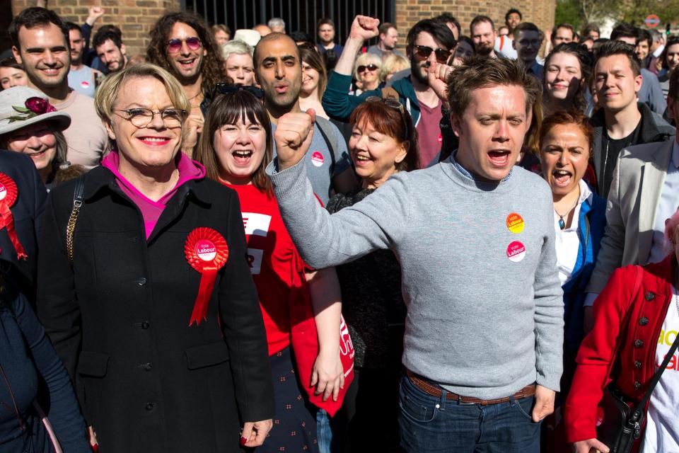  Labour activists Eddie Izzard and Owen Jones campaigning in Westminster this week