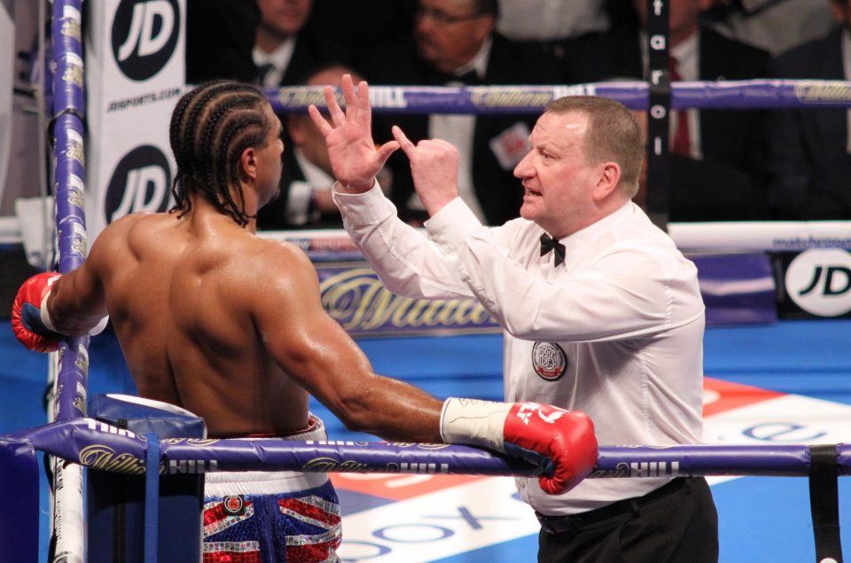 David Haye was knocked down three times before the referee ended the fight