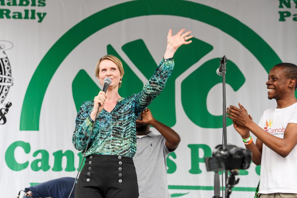  Sec and the City star Cynthia Nixon spoke at the pro-weed rally in New York City
