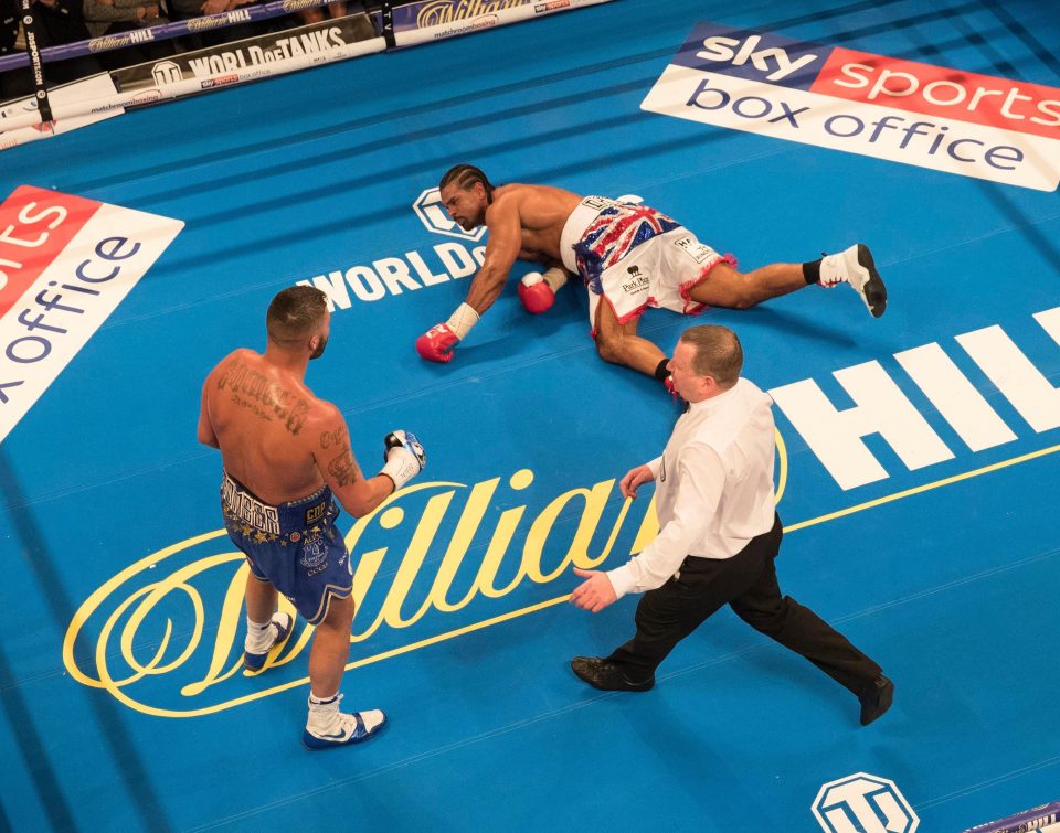  Former world champ David Haye is left sprawled on the canvas