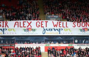 Aberdeen fans held up a message of support for Sir Alex Ferguson