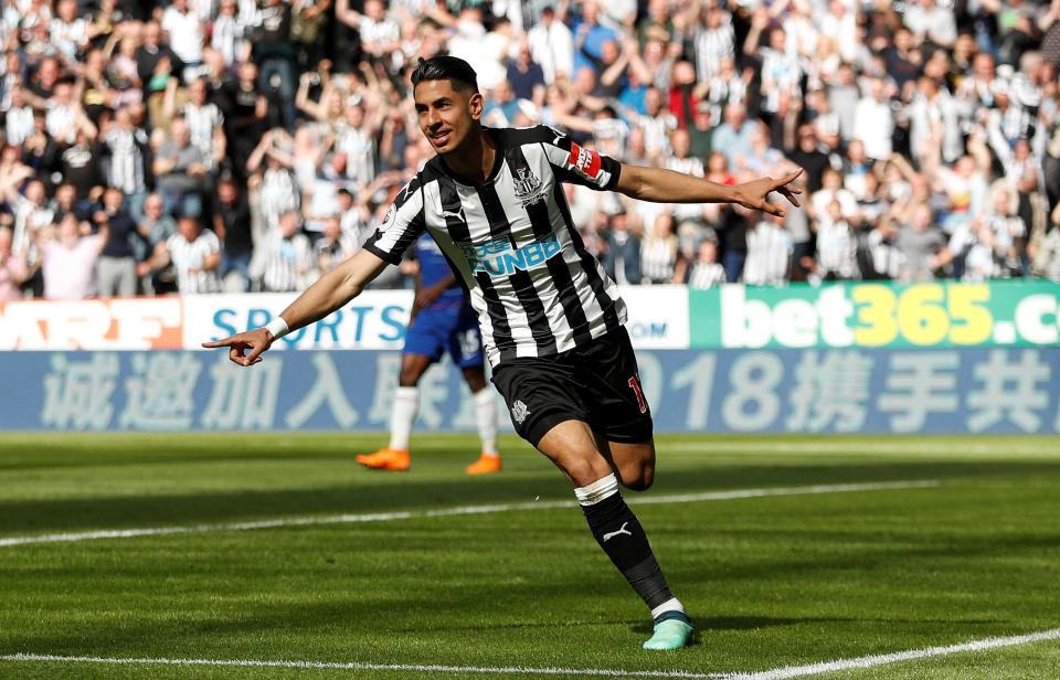 Ayoze Perez celebrates putting Newcastle 2-0 up in front of the Gallowgate 