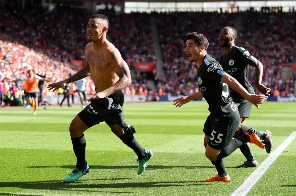 Gabriel Jesus scored a last-gasp goal as Man City hit 100 Premier League points