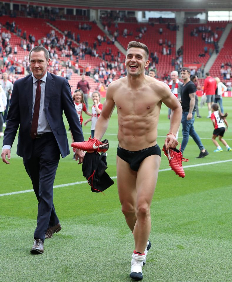 Tadic sensibly decided to keep his underwear on after giving away every other bit of kit and clothing to supporters