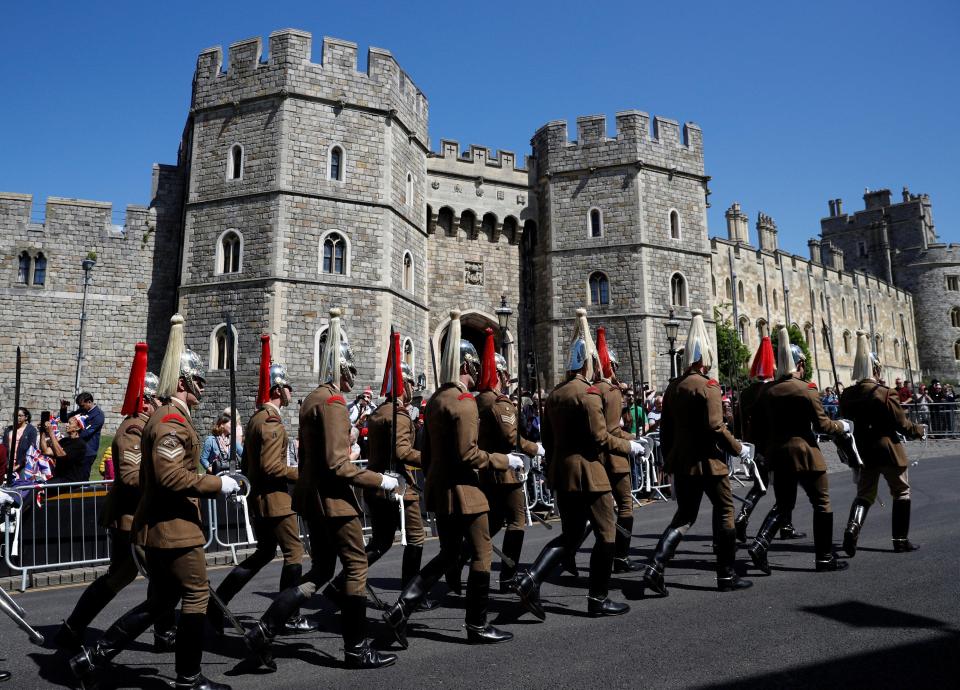 Military personnel rehearse their part in the procession for Prince Harry and Meghan Markle's wedding